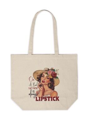 Vintage Style Lipstick Graphic Canvas Tote Bag | Aesthetic Makeup Lover Bag